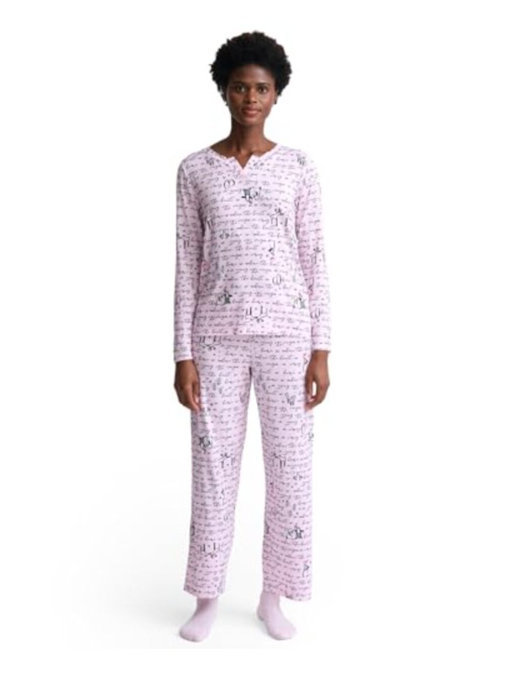 Soft Jersey 2 Piece Pajama Set Relaxed Fit Long Sleeve Ankle Pants